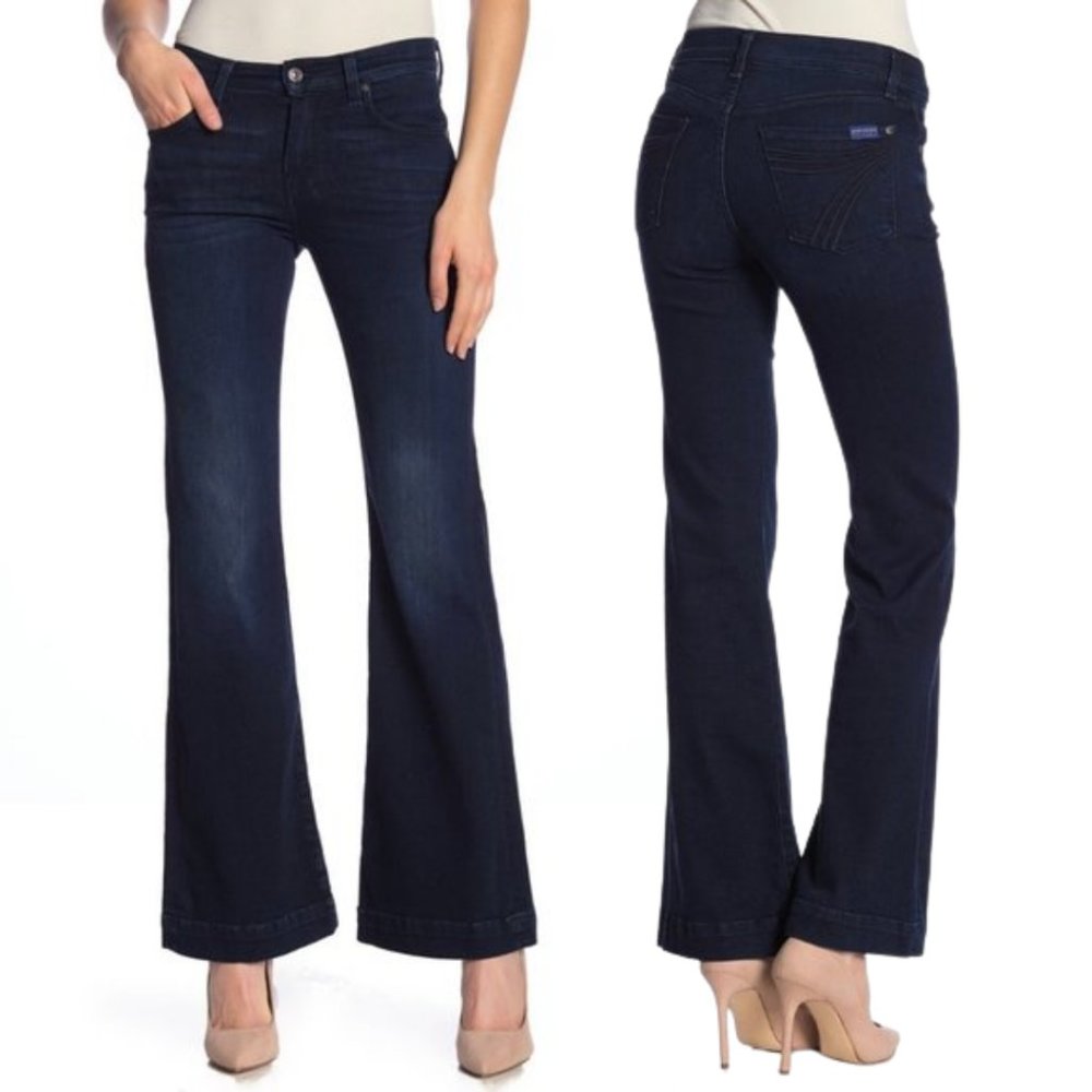 7 FOR ALL MANKIND Tailorless Dojo High Rise Wide Leg Flare Jean Dark Wash 28